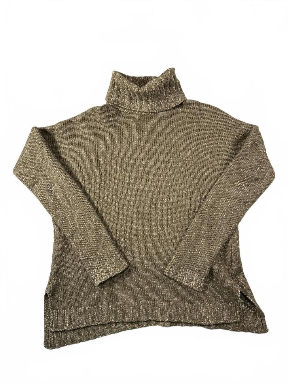 Vince Wool Silk Blend Turtleneck Sweater Brown Oversized Chunky Knit Size M